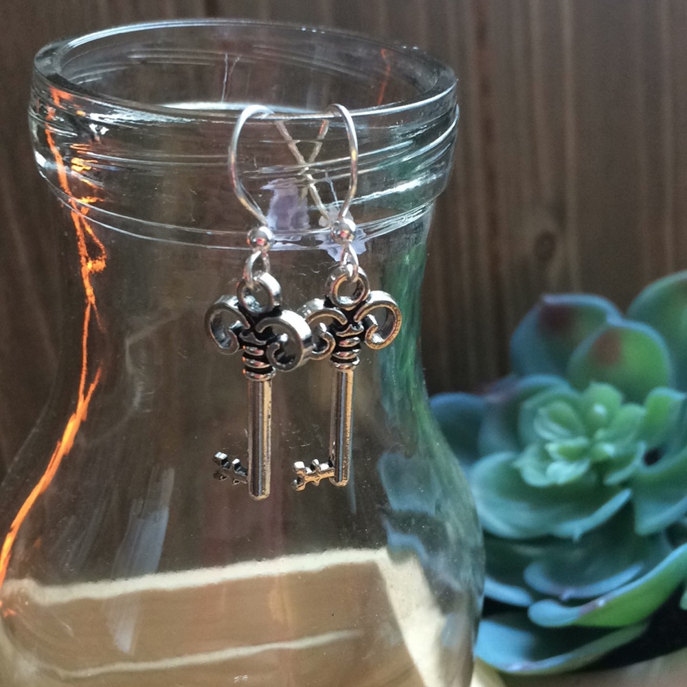 Silver Plated Pewter Key Earrings! Handmade!